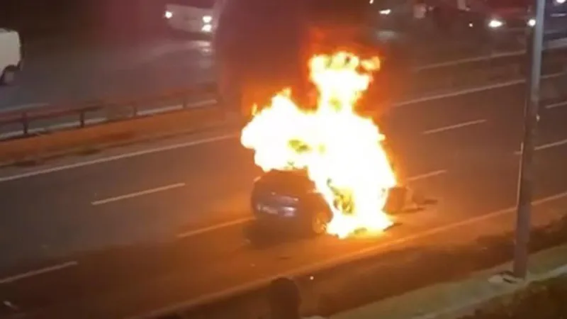 İstanbul'da Feci Kaza! Araç Bariyerlere Çarptı, Alev Topuna Döndü!