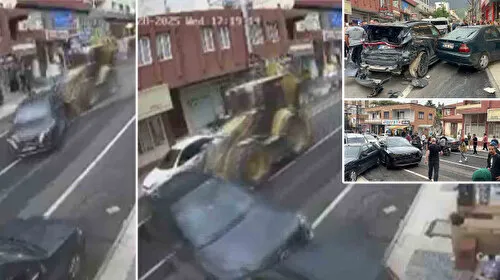 Kontrolden çıkan kepçe araçları biçti
