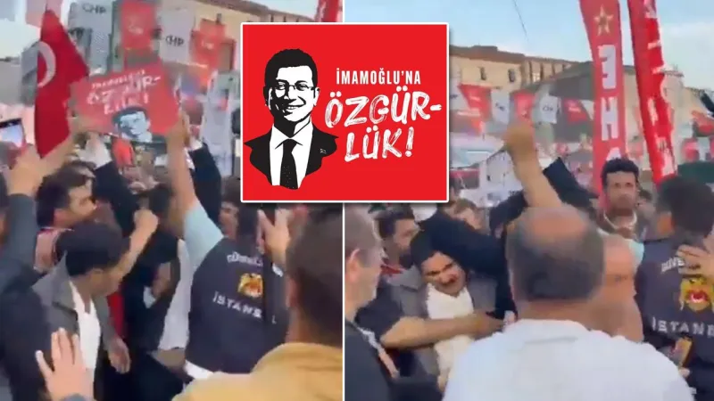 Yurttaşın elindeki 'İmamoğlu'na Özgürlük' pankartına polis müdahalesi